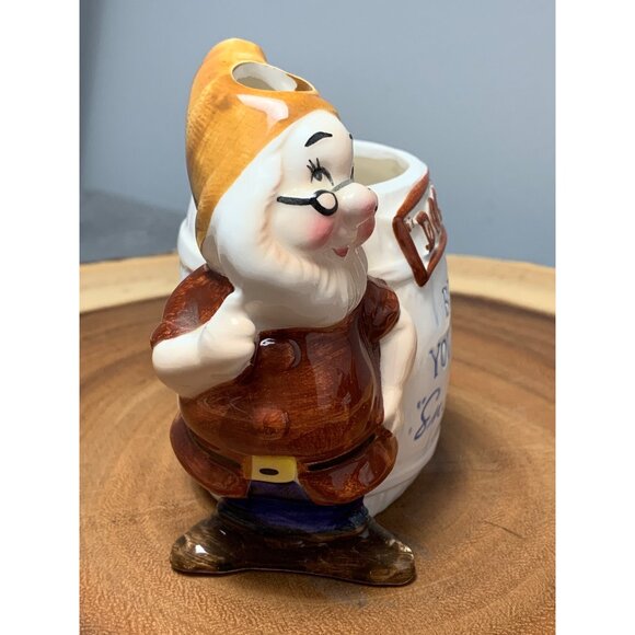 Vintage Walt Disney Productions Doc Toothbrush Holder Snow White Dwarf Ceramic B - Picture 2 of 8